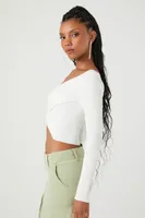 Women's Sweater-Knit Crossover Crop Top in White Large