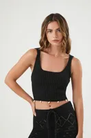 Women's Sweater-Knit Tank Top & Pants Set in Black, XL