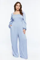 Women's Smocked Peasant-Sleeve Jumpsuit in Dress Blues, 0X