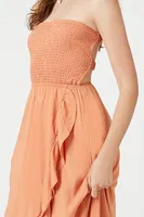 Women's High-Low Caged Dress in Coral Small