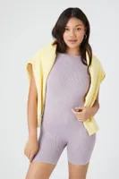 Women's Seamless Mineral Wash Ribbed Romper in Purple Small