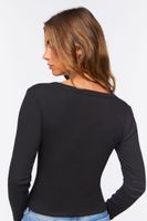 Women's V-Neck Long-Sleeve T-Shirt in Black, XXL