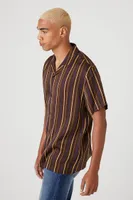 Men Satin Striped Short-Sleeve Shirt in Cocoa Large