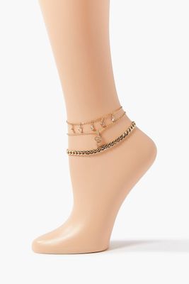 Women's Snake Charm Chain Anklet Set in Gold/Clear