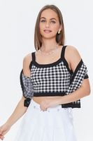 Women's Plaid Cami & Cardigan Sweater Set in Black/Cream Small