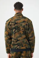 Men Faux Shearling Camo Jacket in Olive Medium