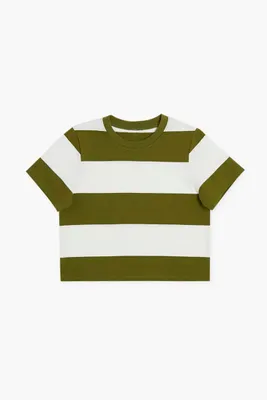 Girls Striped Crew T-Shirt (Kids) in Olive/White, 11/12