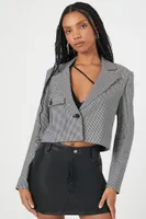 Women's Jacquard Checkered Cropped Blazer in Black/White Small