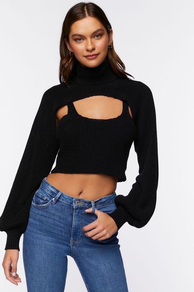 Women's Turtleneck Combo Sweater in Black Medium