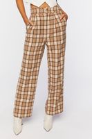 Women's Plaid Straight-Leg Pants in Tan Large