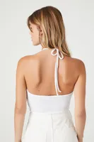 Women's Butterfly Charm O-Ring Halter Top in White Large