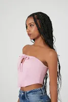 Women's Cropped Satin Drawstring Tube Top in Pink Medium