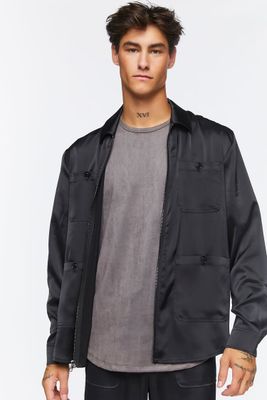 Men Zip-Up Multi-Pocket Shirt Black