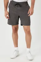 Men Plaid Drawstring Shorts in Grey, XL