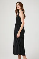Women's Crochet-Trim Tassel Midi Dress in Black Medium
