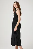 Women's Crochet-Trim Tassel Midi Dress in Black Large