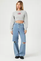 Women's Embroidered New York Crop Top in Heather Grey Medium