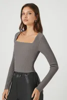 Women's Ribbed Knit Sweater in Dark Grey Medium