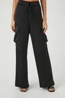 Women's Satin Cargo Drawstring Pants in Black Medium