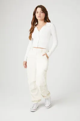 Women's High-Rise Denim Cargo Pants in Ivory Large