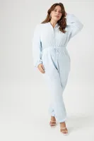 Women's Hooded Velour Jumpsuit in Sky Blue, 3X