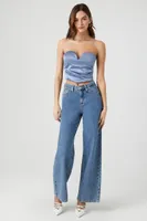 Women's Satin Sweetheart Tube Top in Blue Medium