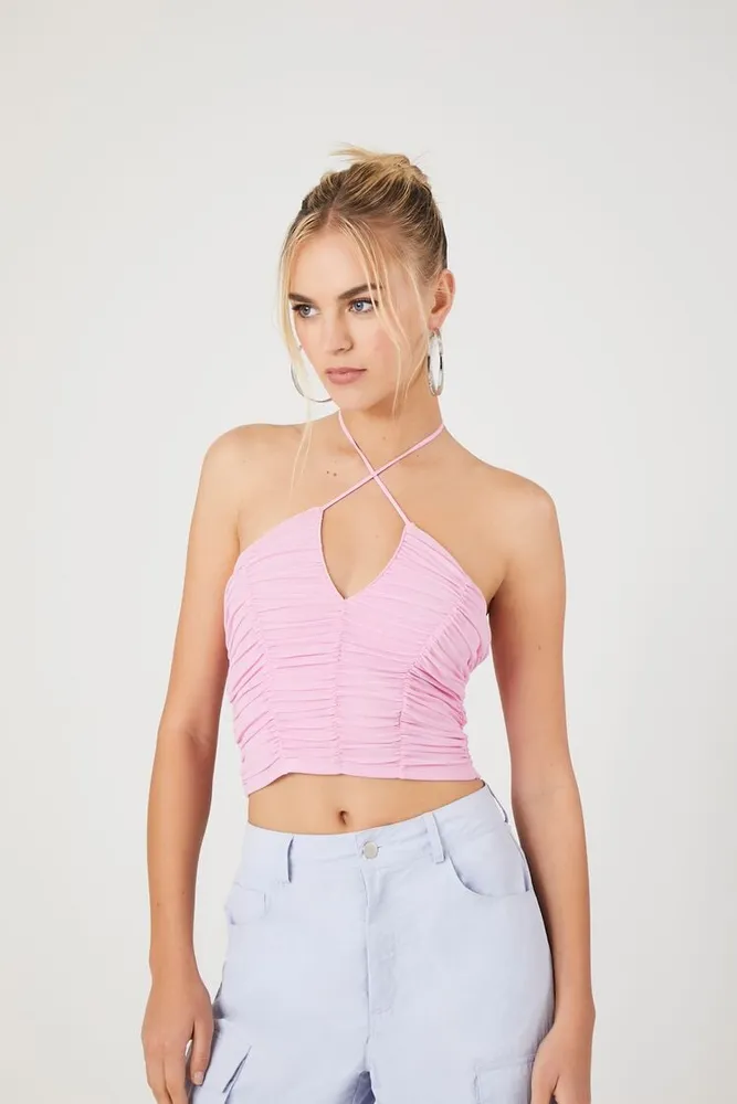 Forever 21 Women's Ruched Halter Crop Top Large