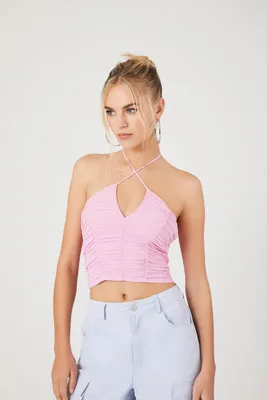 Women's Ruched Halter Crop Top Dawn