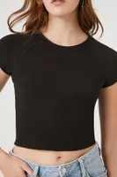 Women's Cropped Raglan T-Shirt in Black Small