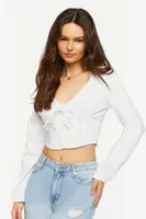 Women's Lace-Up Seamed Crop Top in White Large