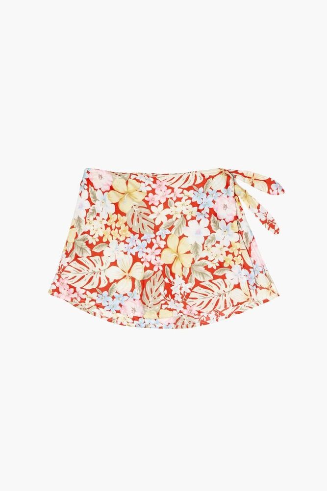 Girls Tropical Floral Skirt (Kids) in Red, 9/10