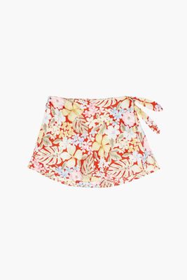 Girls Tropical Floral Skirt (Kids) in Red, 9/10