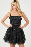 Women's Rhinestone Tulle Mesh Mini Dress Black