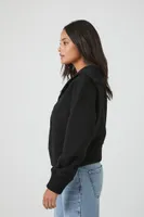 Women's Half-Button Ribbed Sweater in Black Large