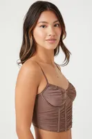 Women's Ruched Mesh Lingerie Corset in Deep Taupe Small