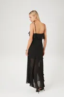 Women's Chiffon Ruffle Maxi Dress in Black Medium