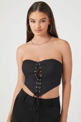 Women's Lace-Up Bustier Tube Top in Black, XL