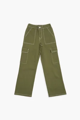 Girls Twill Cargo Pants (Kids) in Olive, 5/6