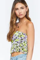 Women's Floral Print Cropped Tube Top Acid