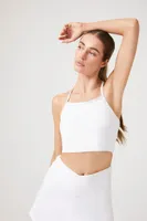 Women's Contrast-Trim Longline Sports Bra in White/White Small