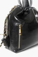 Women's Faux Leather Curb Chain Backpack in Black