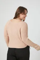 Women's Ribbed V-Neck Sweater in Tan, 3X