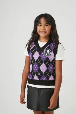 Girls Argyle Nevermore Sweater Vest (Kids) in Black, 11/12