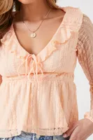 Women's Lace Ruffle-Trim Peasant Top in Peach Medium