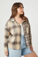 Women's Colorblock Plaid Shirt in Taupe/Black, 2X