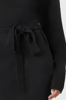 Women's Tie-Waist Turtleneck Sweater Midi Dress in Black Large