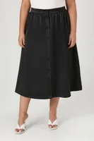 Women's Satin A-Line Midi Skirt in Black, 2X