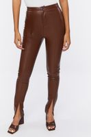 Women's Faux Leather Split-Hem Pants in Brown Large