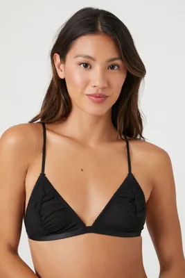Women's Ruched Mesh Triangle Bralette in Black Small