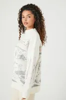 Women's Abstract Outdoor Sweater in White Large